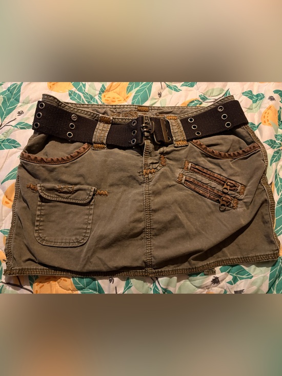 Guess Dresses & Skirts - Guess Jeans Utility Cargo Mini Skirt Olive Green Belted Y2K 2005 Size 25